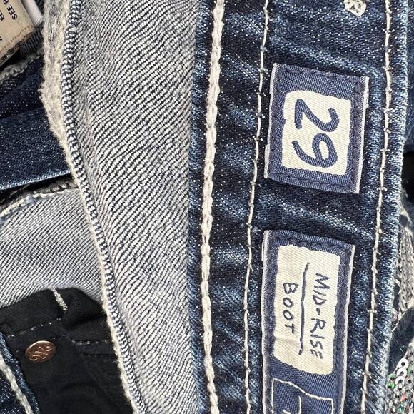 Miss Me Women's Jeans Size 29 (8) Mid Rise Boot Fleur De Lis Biker Moto Bling - Picture 13 of 14